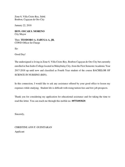 Educational Assistance Letter .